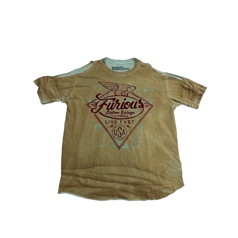 Affliction Fast & Furious T-Shirt Womens M Tan Good Cold Shoulder Distressed